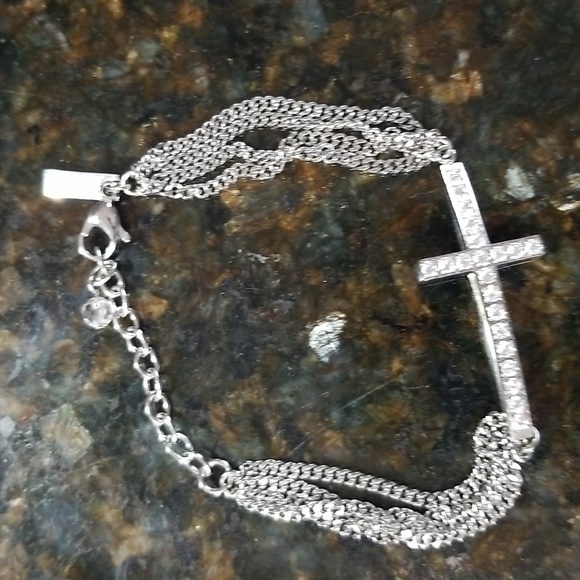 Stainless Steel STEEL X Rhinestone Cross Multi Chain 8" Adjustable Bracelet - Picture 2 of 9